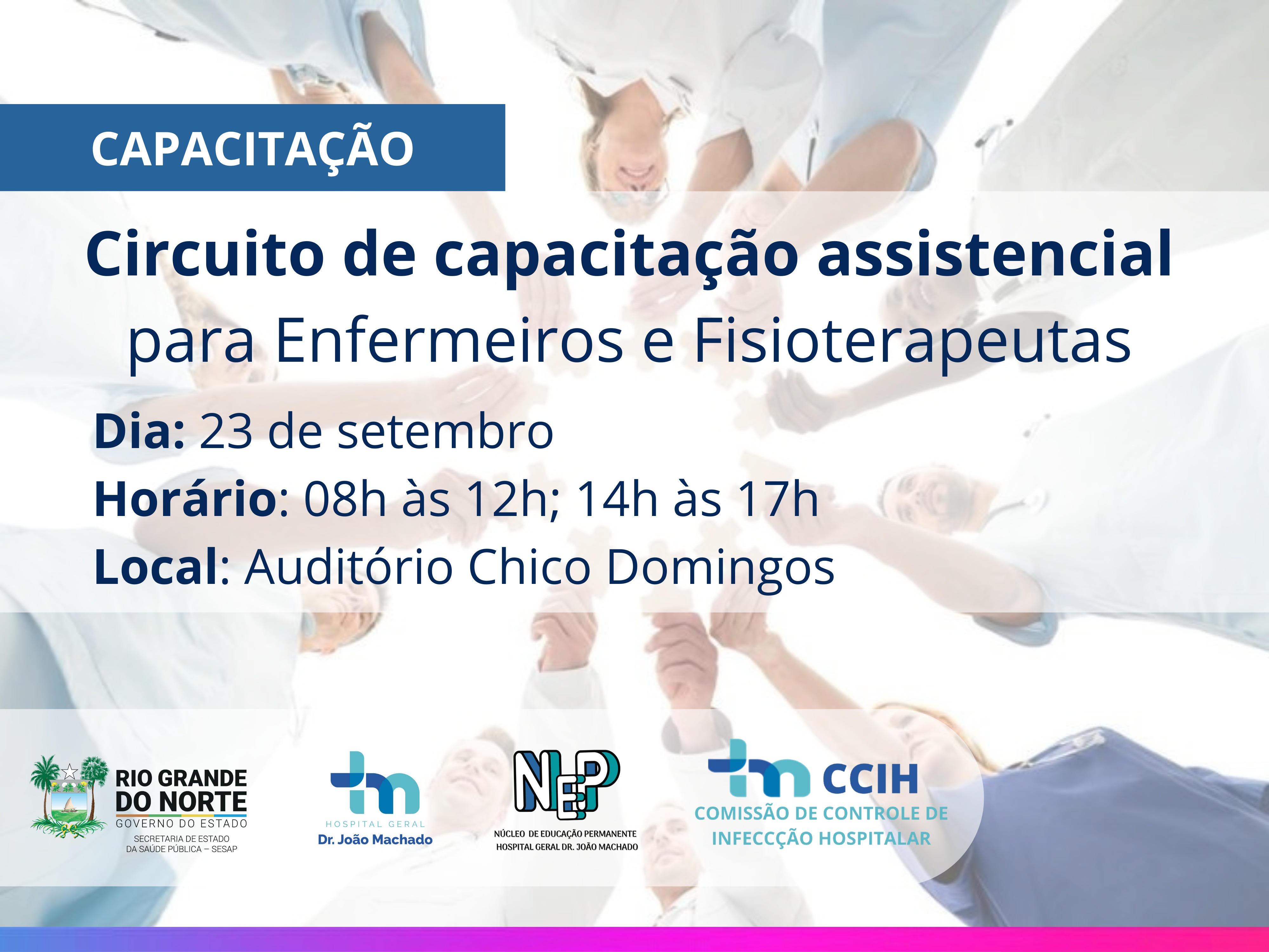 Banner do evento Circuito de capacitação assistencial para enfermeiros e fisioterapeutas