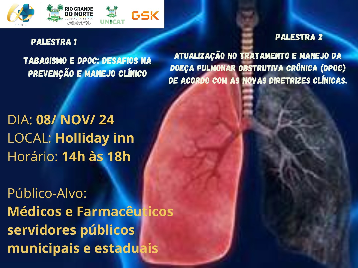 Banner do evento TABAGISMO E DPOC: DESAFIOS NA PREVENÇÃO E MANEJO CLÍNICO