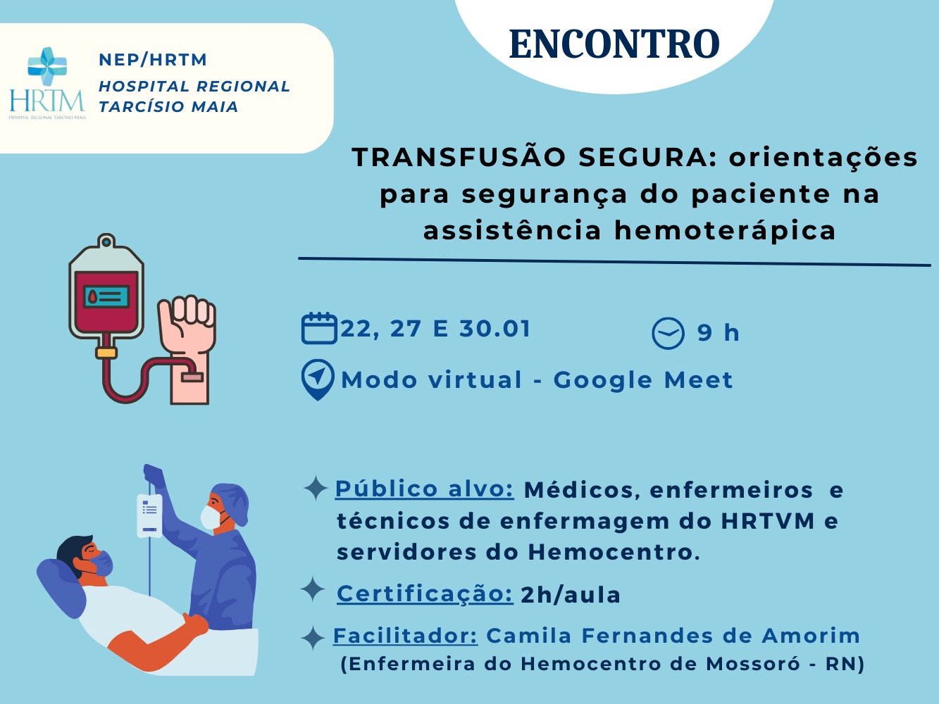 Banner do evento TRANSFUSÃO SEGURA: orientações para segurança do paciente na assistência hemoterápica