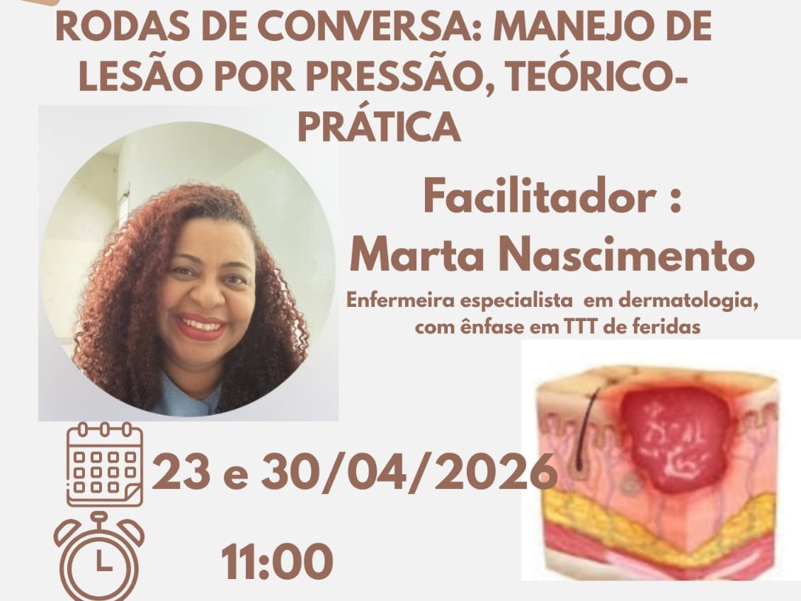 Banner do evento Roda de Conversa: manejo de Lesão por pressão, teórico- prática