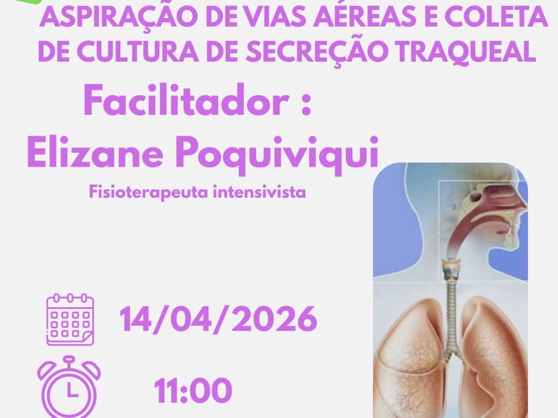 Banner do evento Roda de Conversa: Aspiração de vias aéreas e coleta de cultura de secreção traqueal, teórico - prático