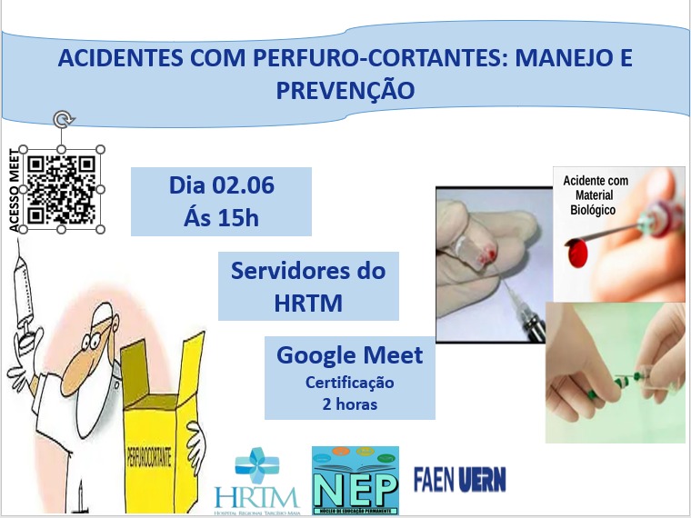 Banner do evento ACIDENTES COM PERFURO-CORTANTES: MANEJO E PREVENÇÃO
